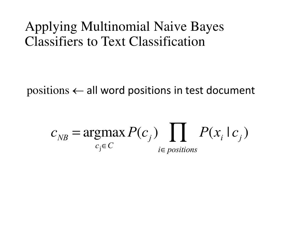 applying multinomial naive bayes classifiers