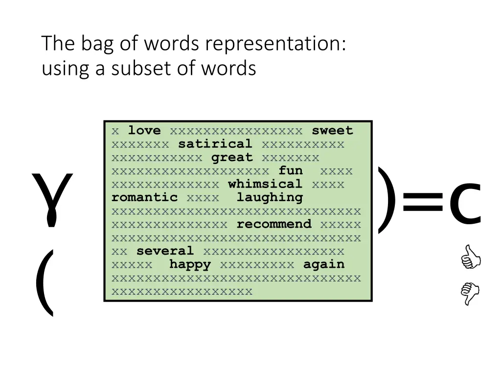 the bag of words representation using a subset