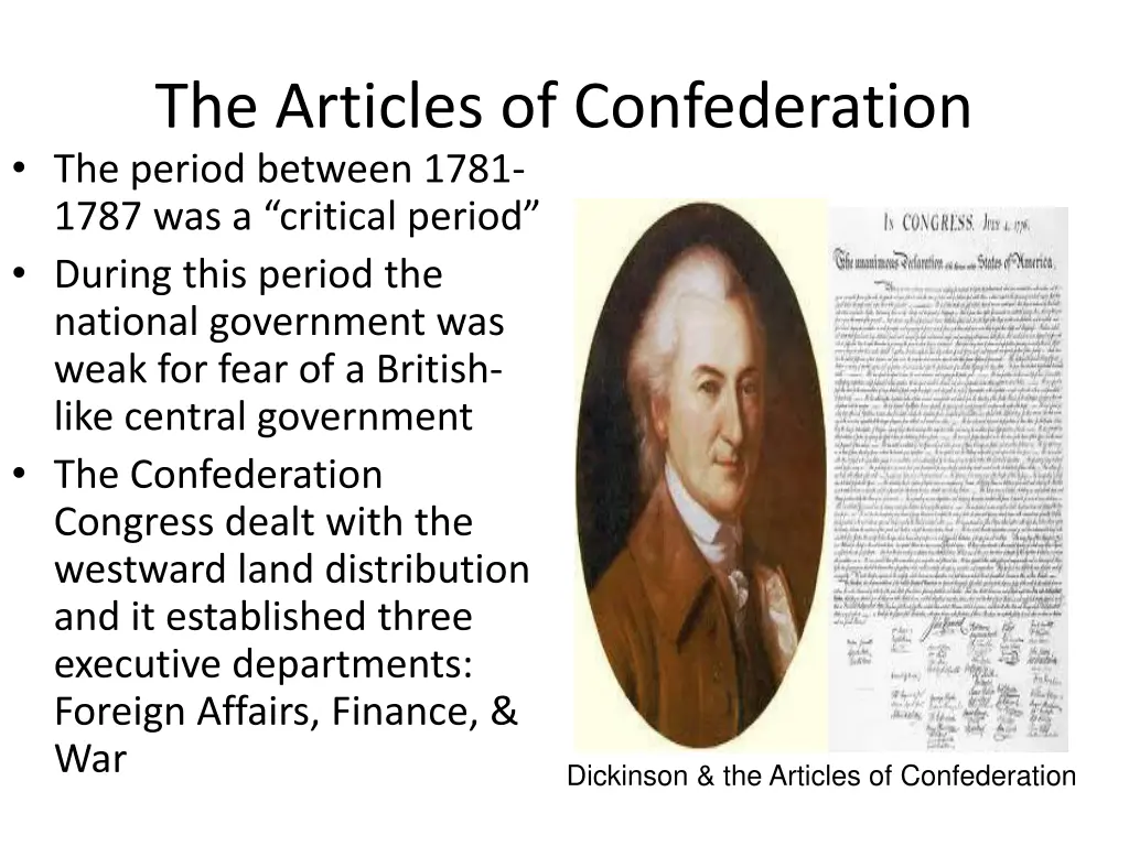 the articles of confederation the period between