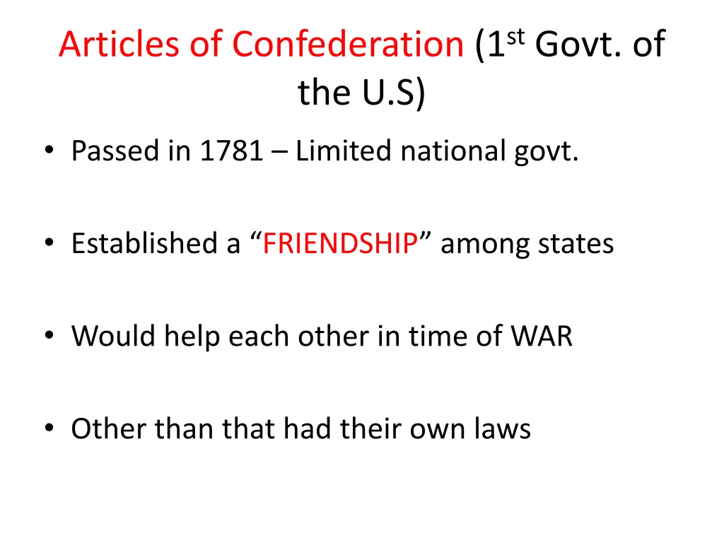 articles of confederation 1 st govt of the u s