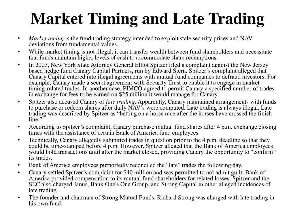 market timing and late trading