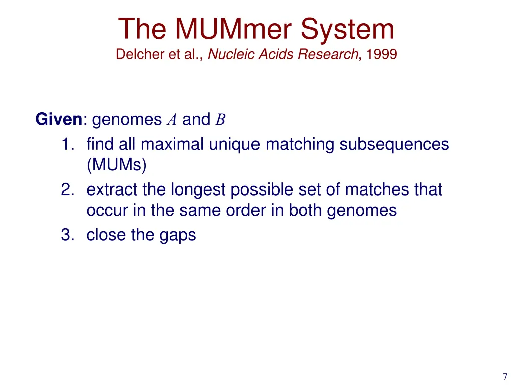 the mummer system delcher et al nucleic acids