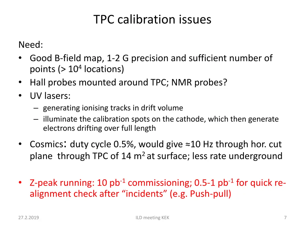 tpc calibration issues