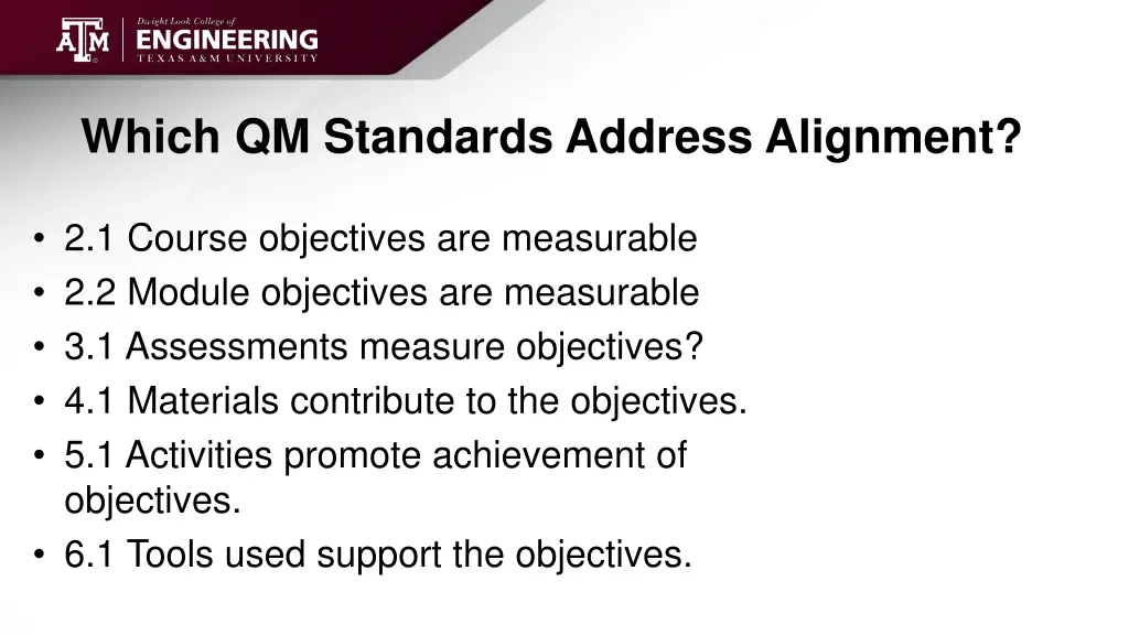 which qm standards address alignment