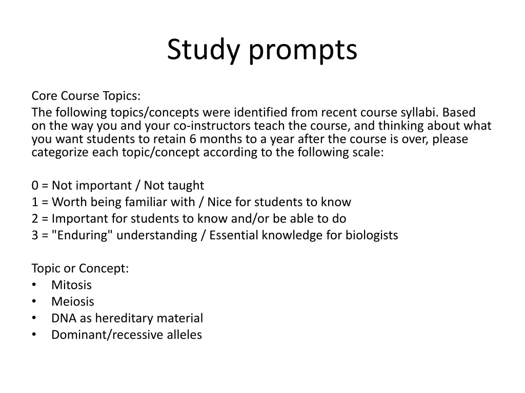 study prompts