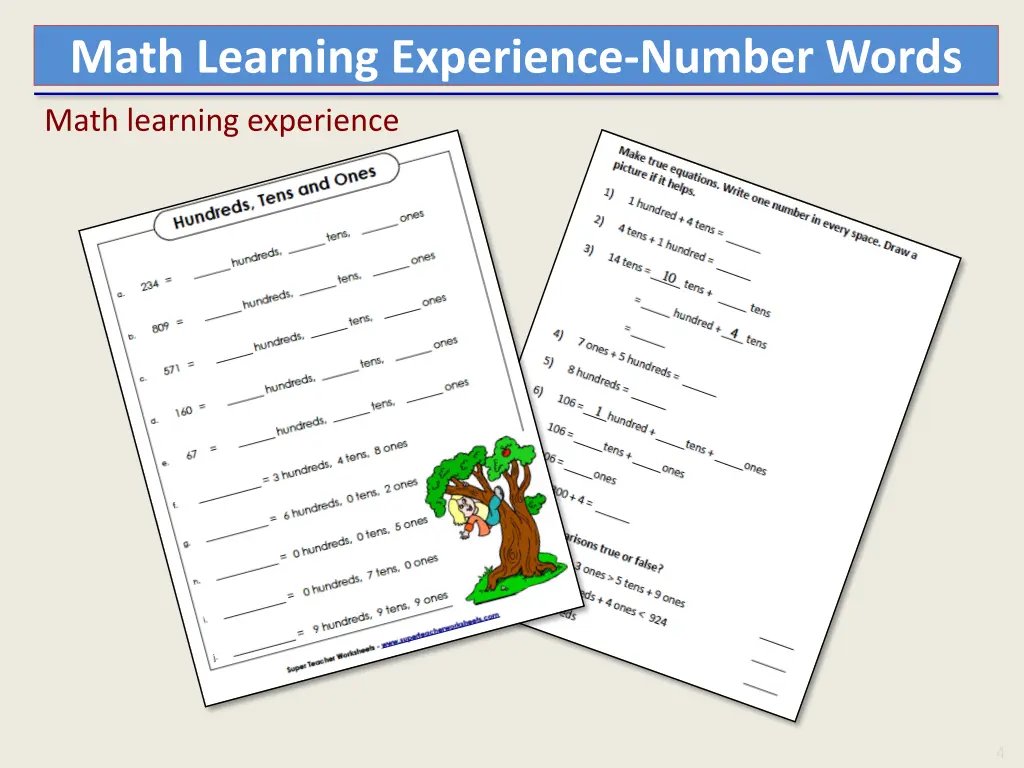 math learning experience number words