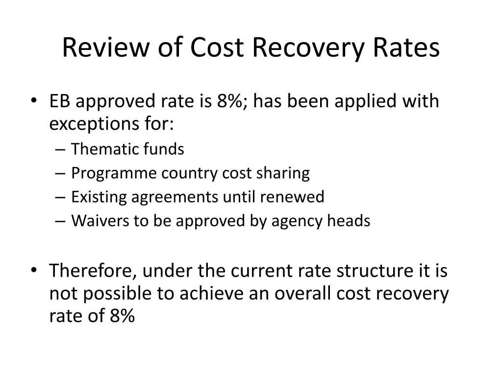 review of cost recovery rates