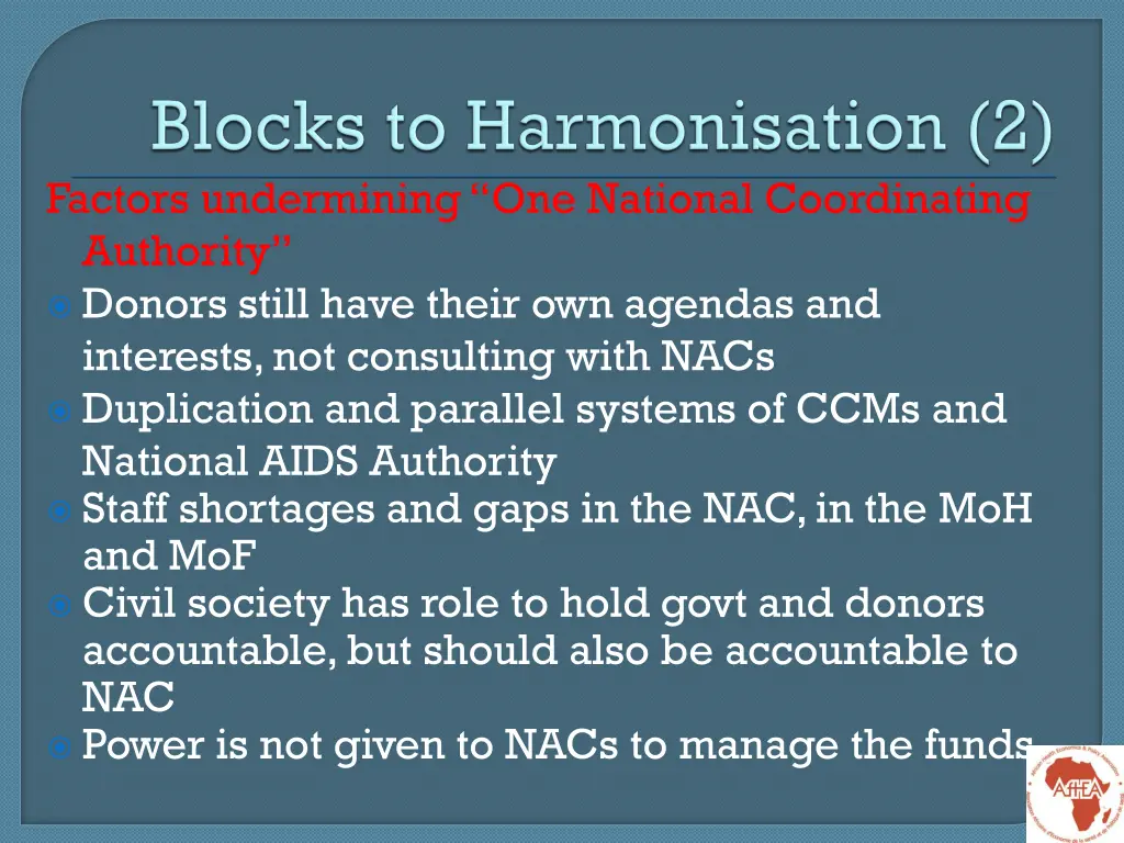 factors undermining one national coordinating