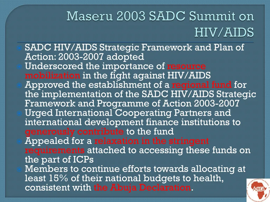 sadc hiv aids strategic framework and plan