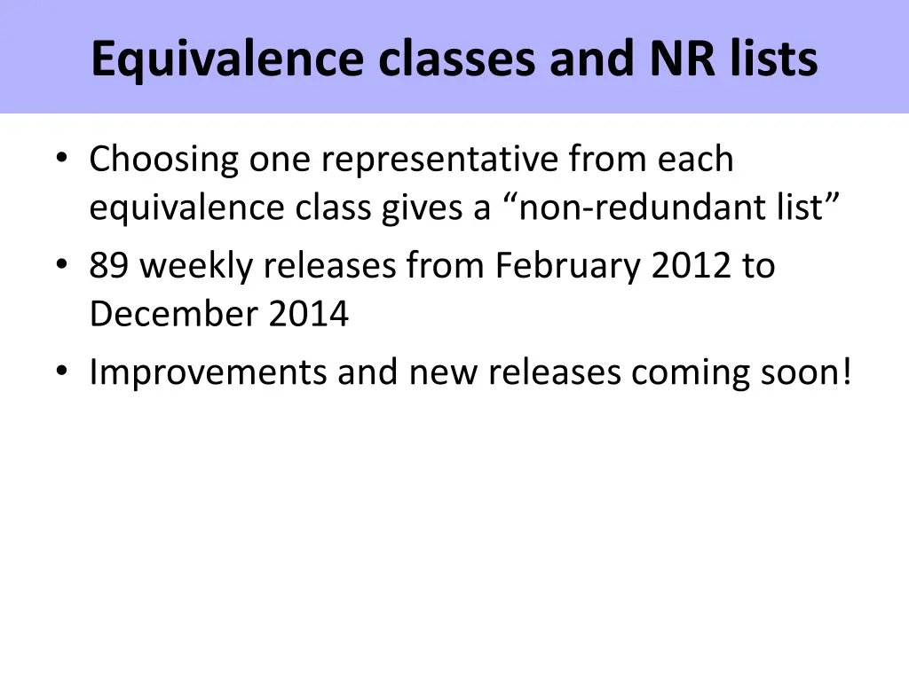 equivalence classes and nr lists 1