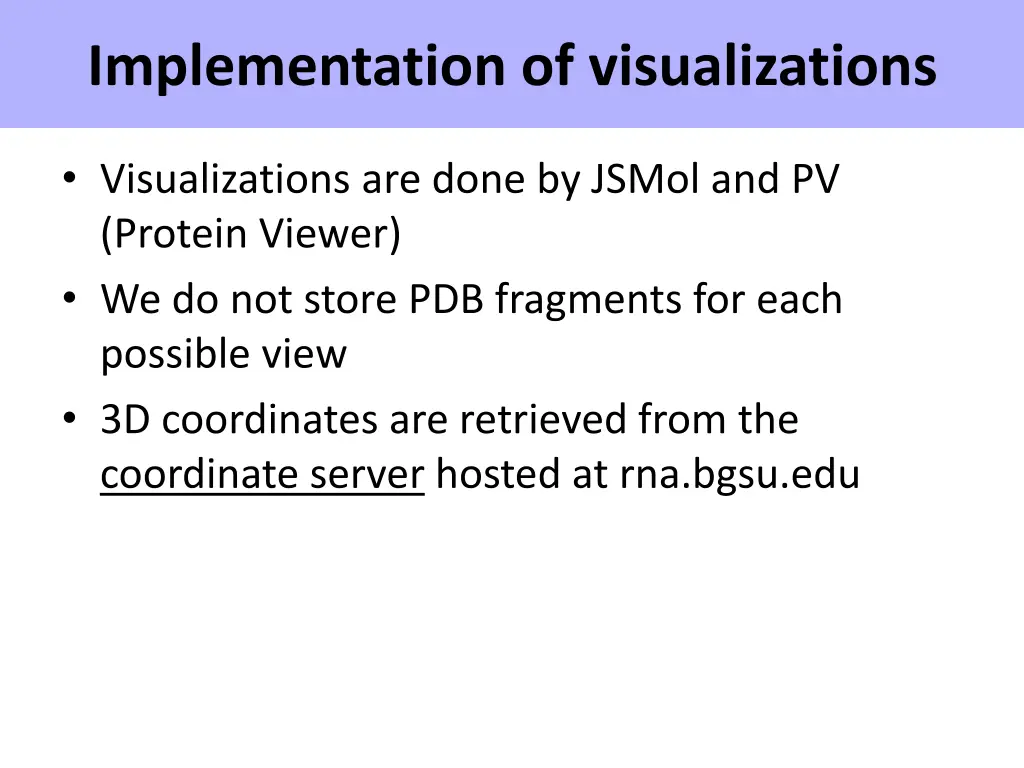 implementation of visualizations