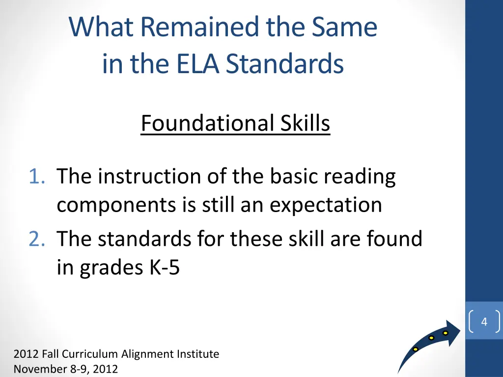 what remained the same in the ela standards