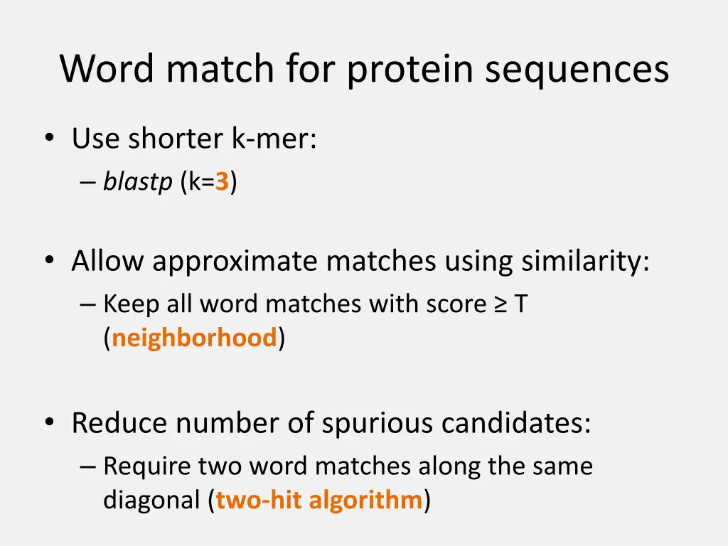 word match for protein sequences