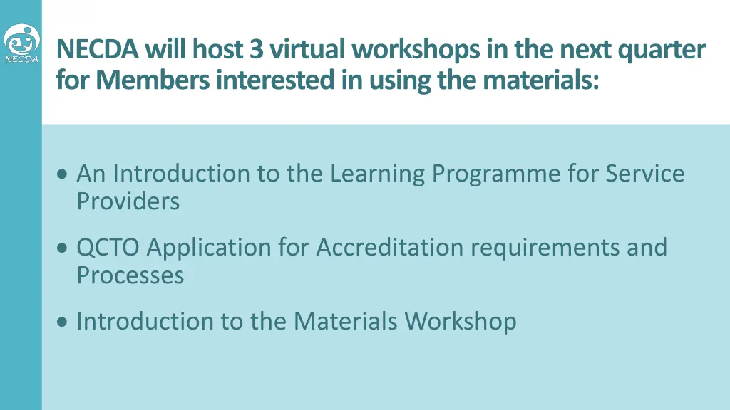 necda will host 3 virtual workshops in the next