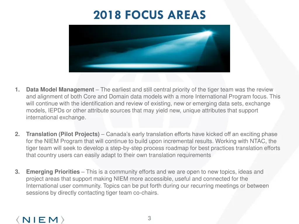 2018 focus areas