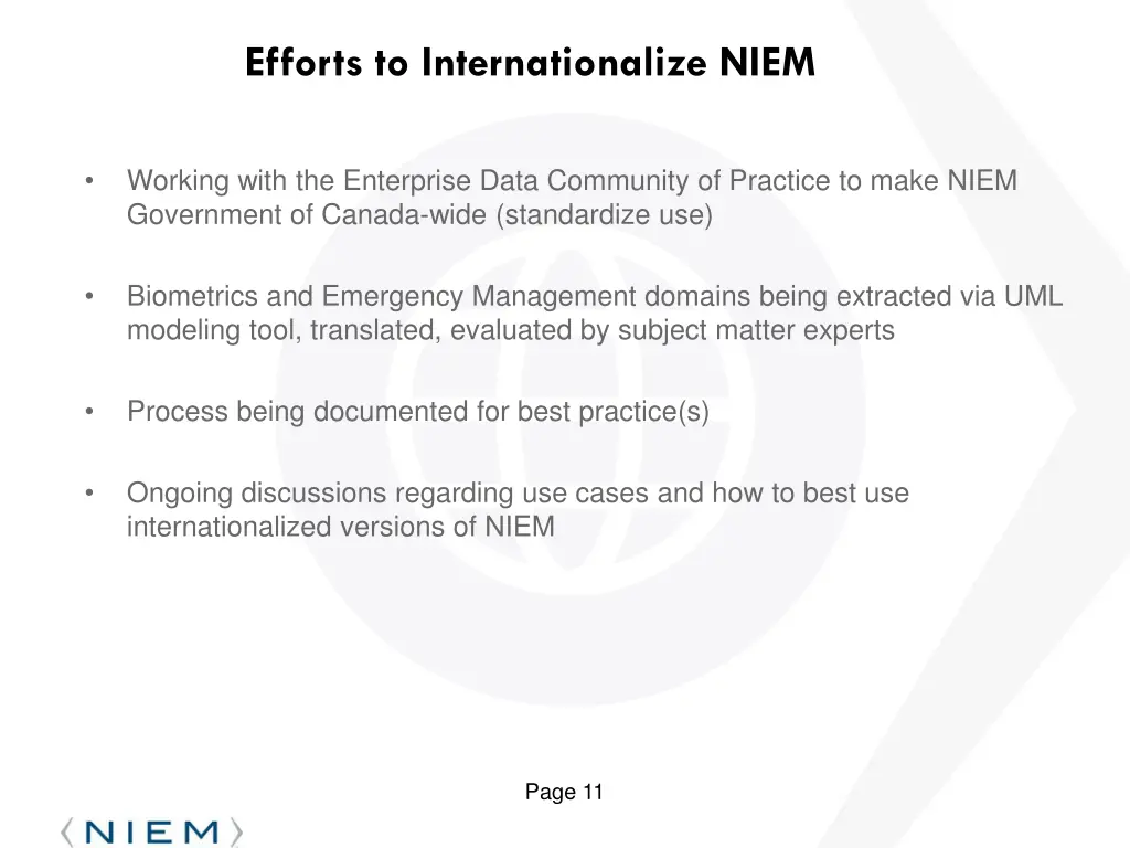 efforts to internationalize niem