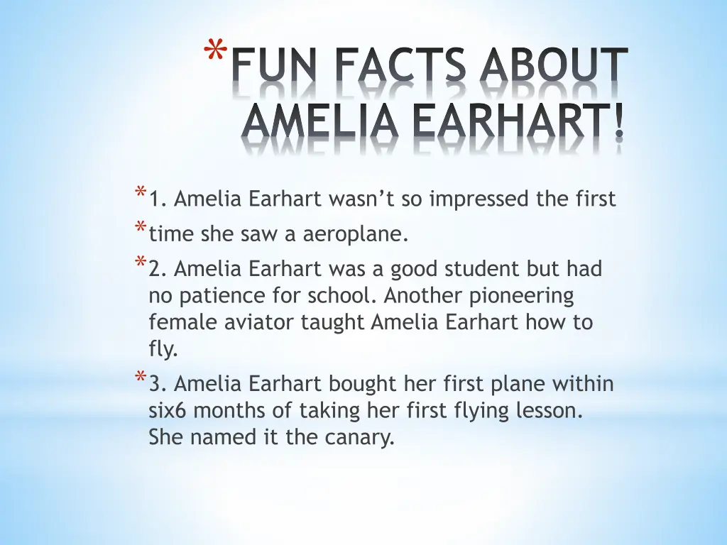 fun facts about amelia earhart