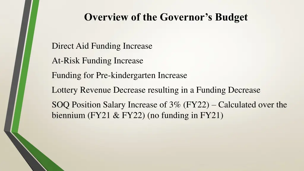 overview of the governor s budget