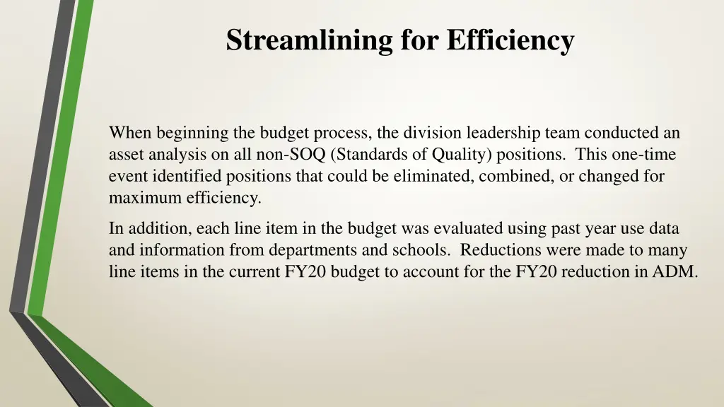 streamlining for efficiency