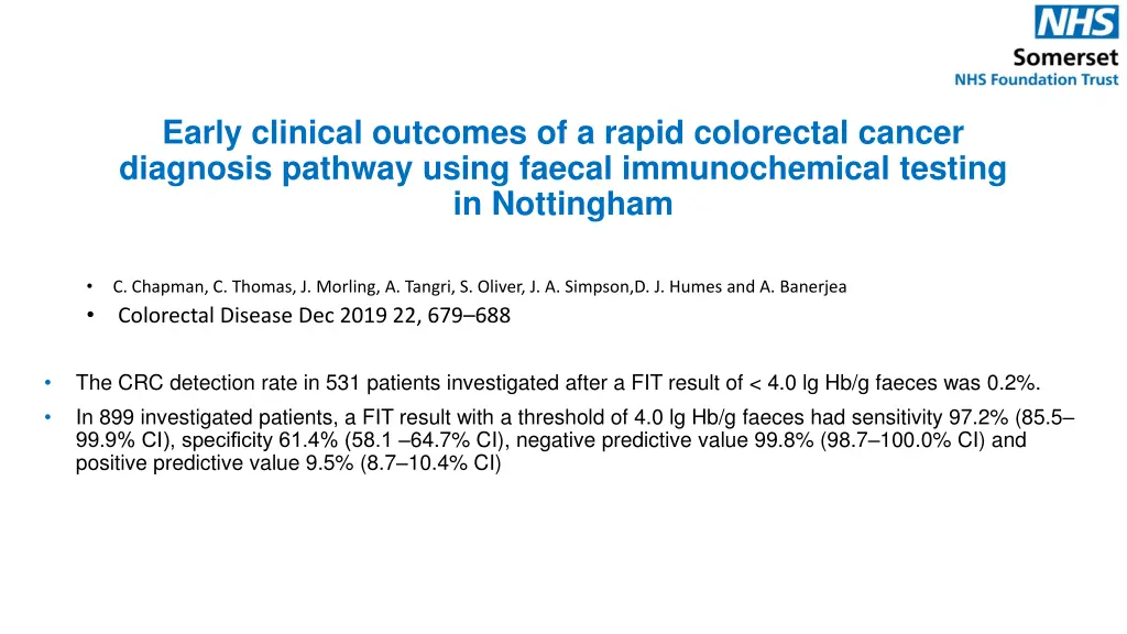 early clinical outcomes of a rapid colorectal