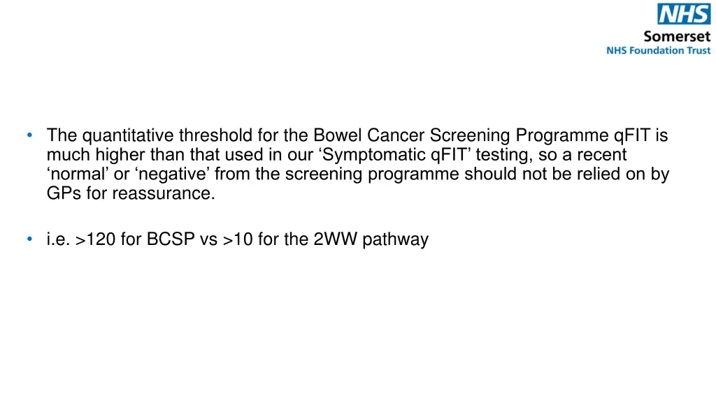 the quantitative threshold for the bowel cancer