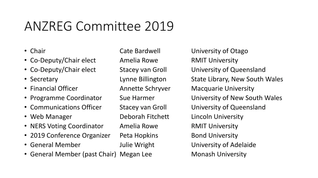 anzreg committee 2019