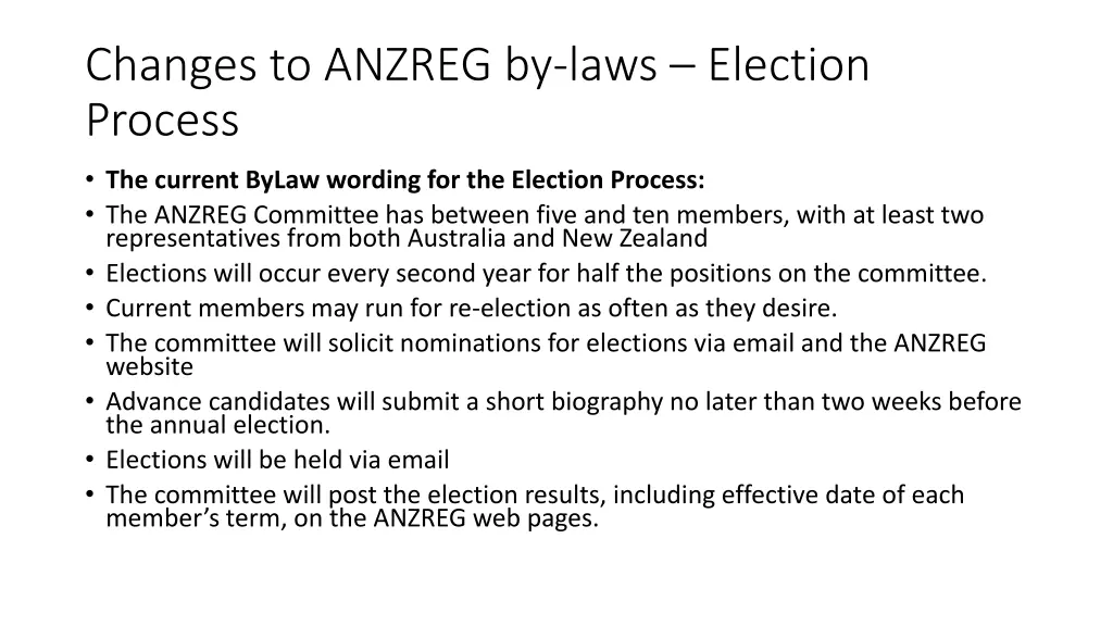 changes to anzreg by laws election process