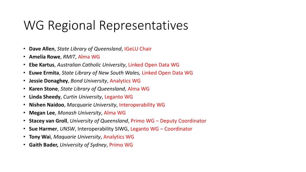 wg regional representatives