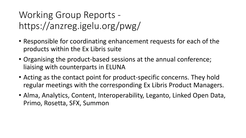 working group reports https anzreg igelu org pwg