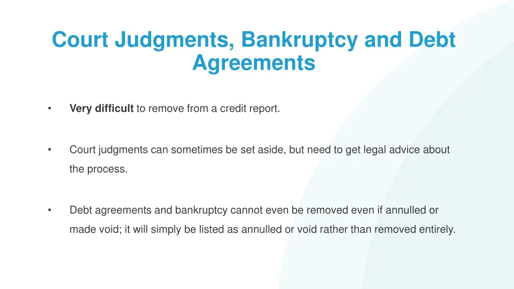 court judgments bankruptcy and debt agreements