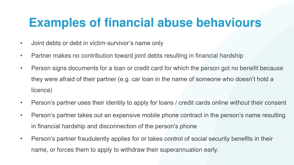 examples of financial abuse behaviours