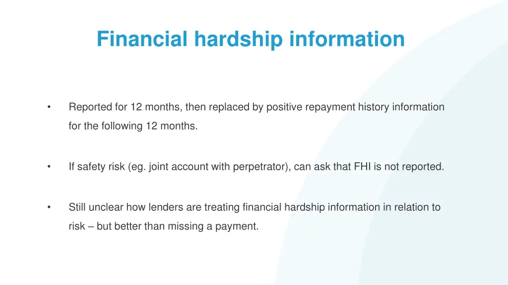 financial hardship information