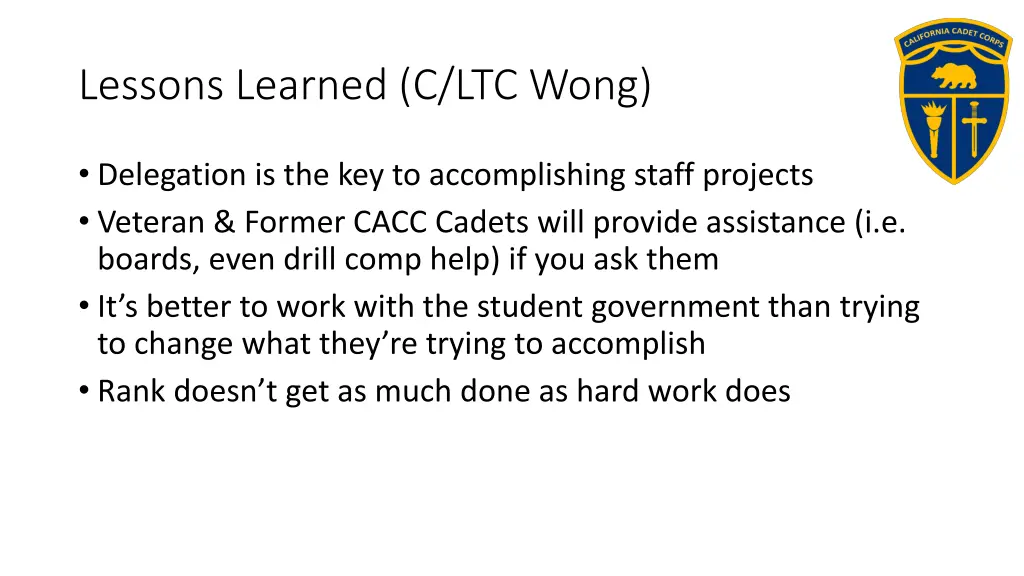 lessons learned c ltc wong