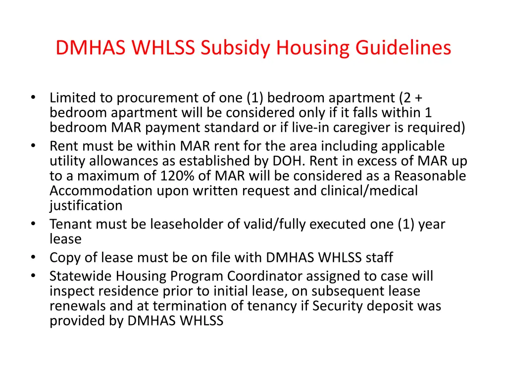 dmhas whlss subsidy housing guidelines