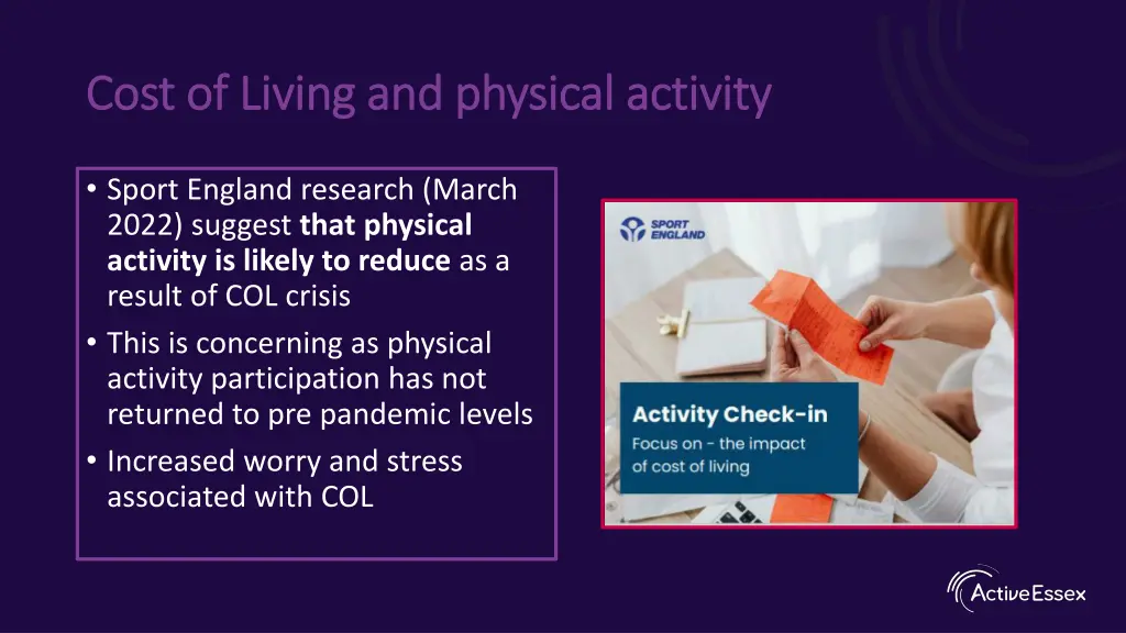 cost of living and physical activity cost