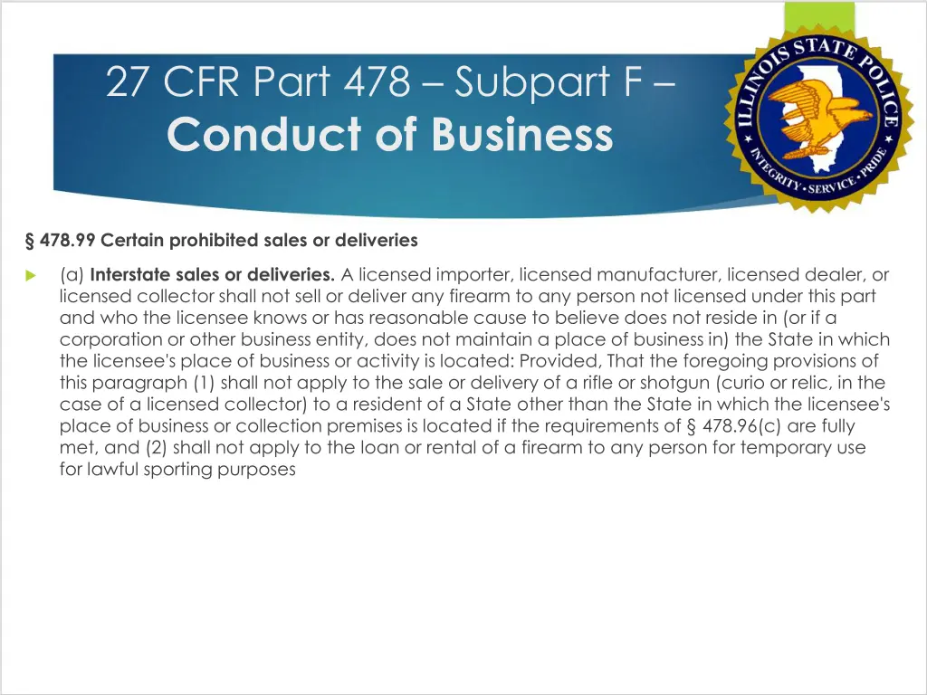 27 cfr part 478 subpart f conduct of business