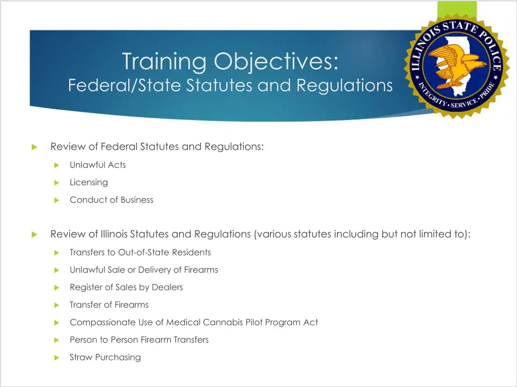 training objectives federal state statutes