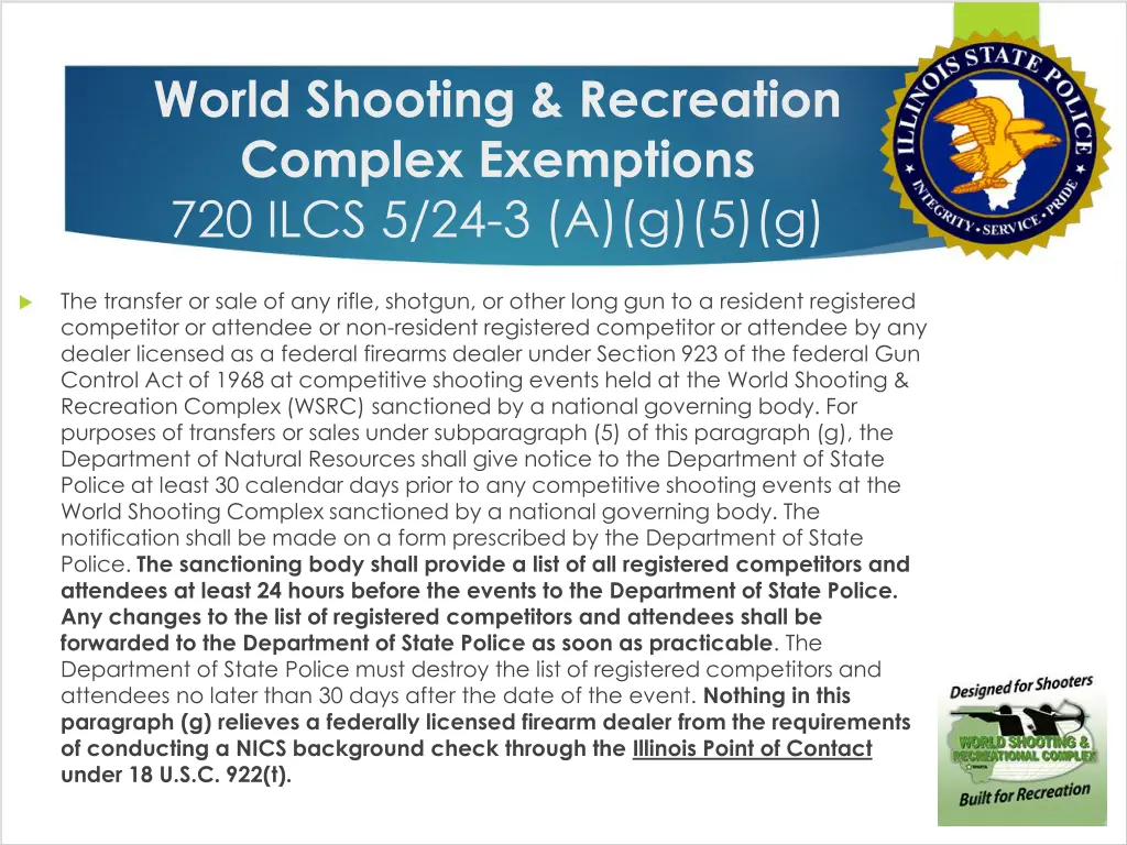 world shooting recreation complex exemptions