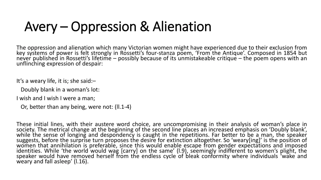 avery avery oppression alienation oppression