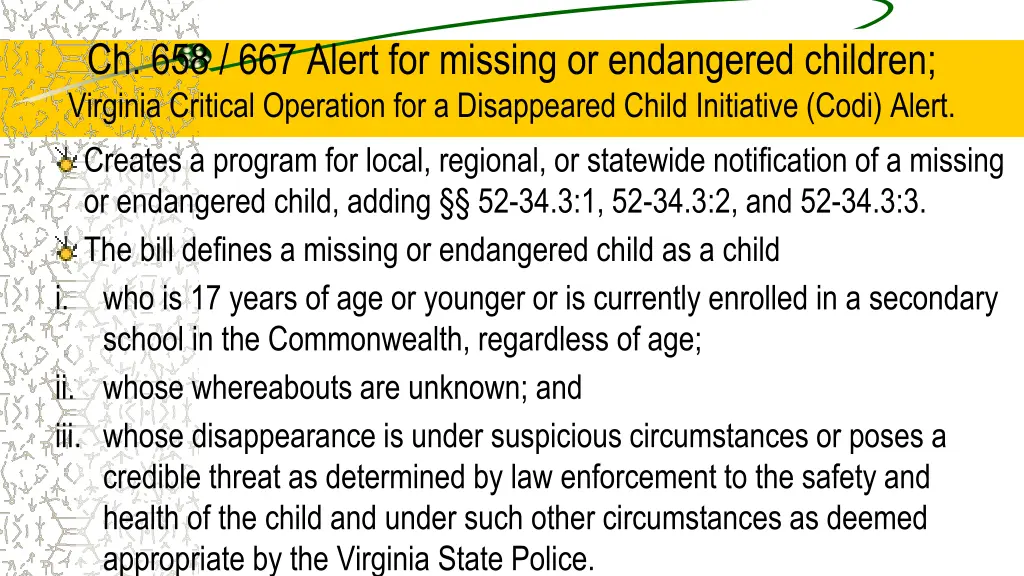 ch 658 667 alert for missing or endangered