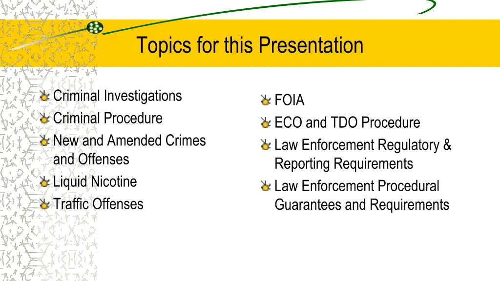 topics for this presentation