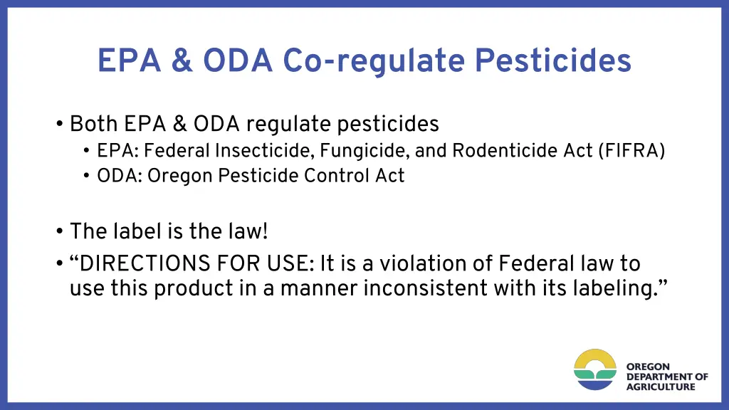 epa oda co regulate pesticides