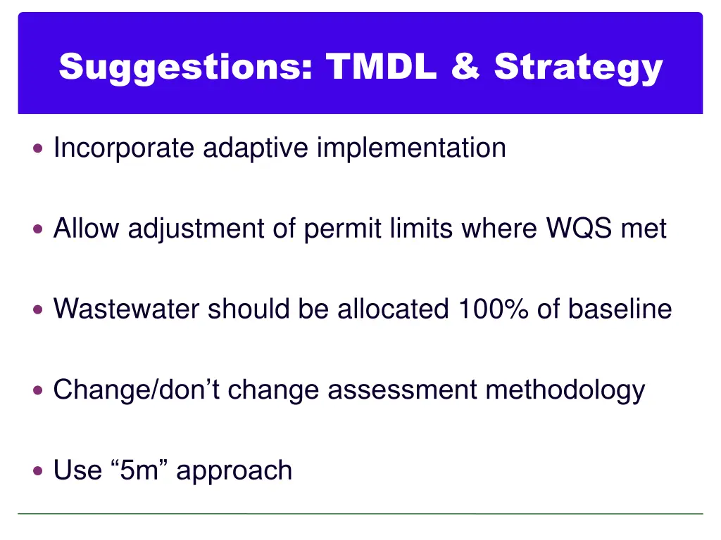 suggestions tmdl strategy