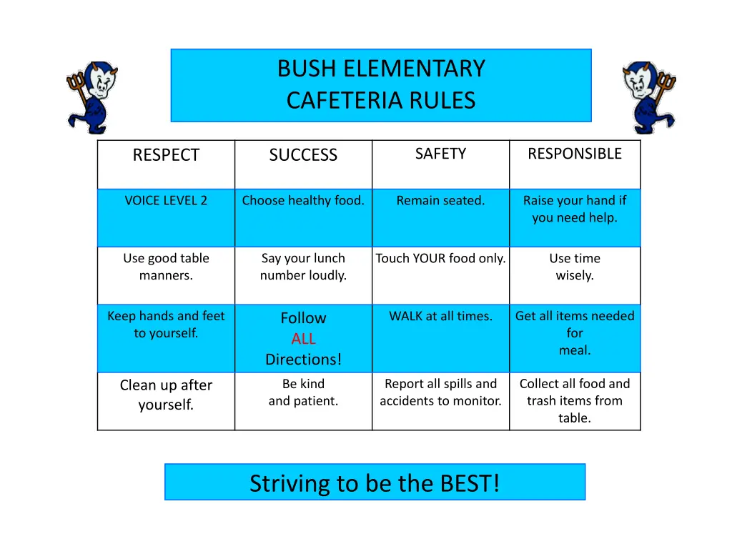 bush elementary cafeteria rules