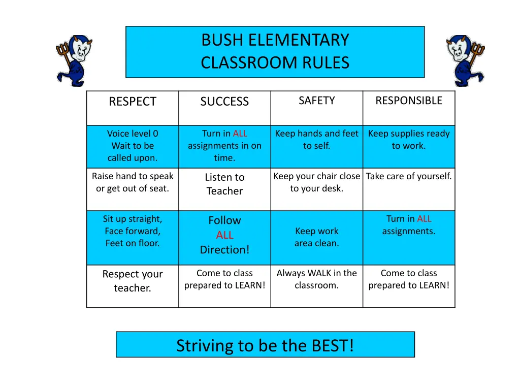 bush elementary classroom rules