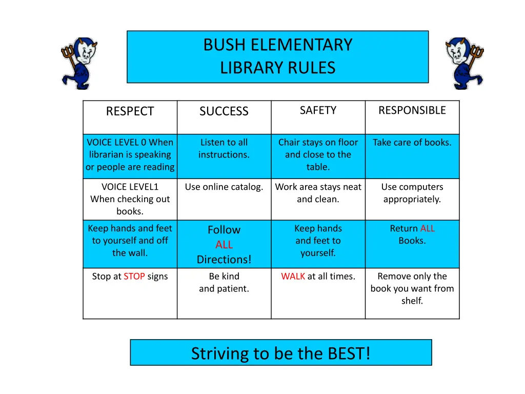 bush elementary library rules