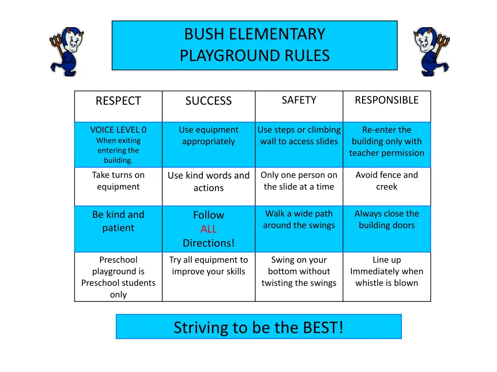 bush elementary playground rules