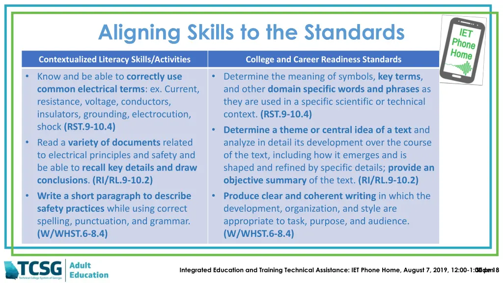 aligning skills to the standards