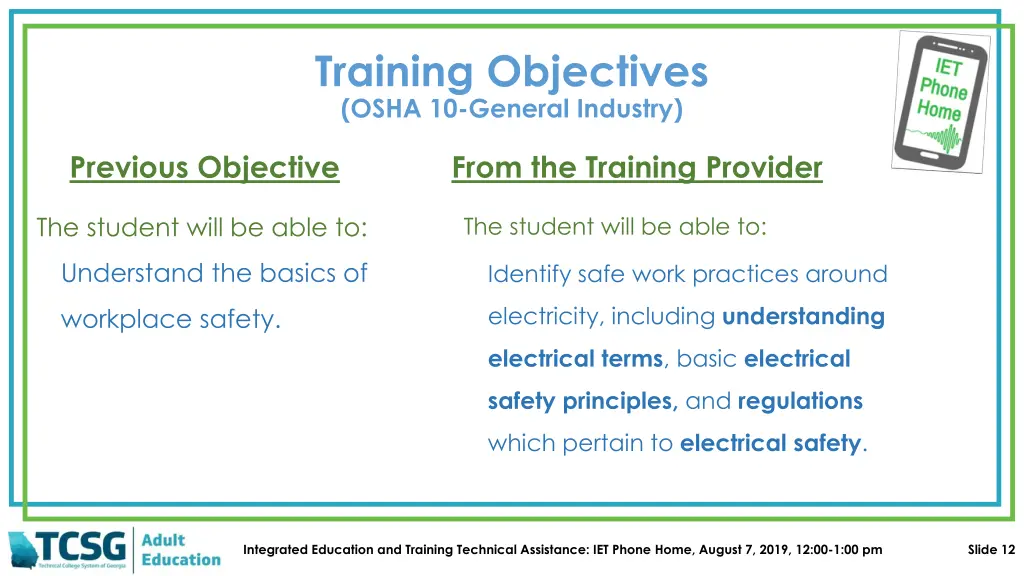 training objectives osha 10 general industry 1