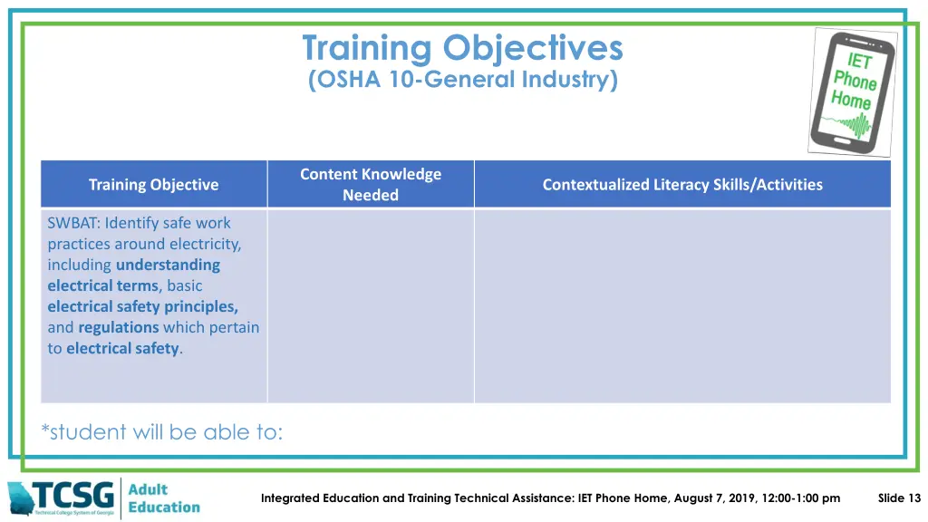 training objectives osha 10 general industry 2